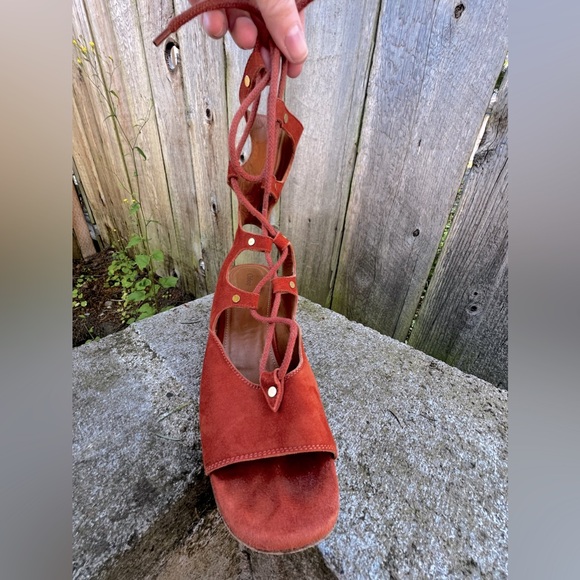 Chloé Foster Cinnamon Suede Gladiator Wedge Sandal 37 - Picture 9 of 13